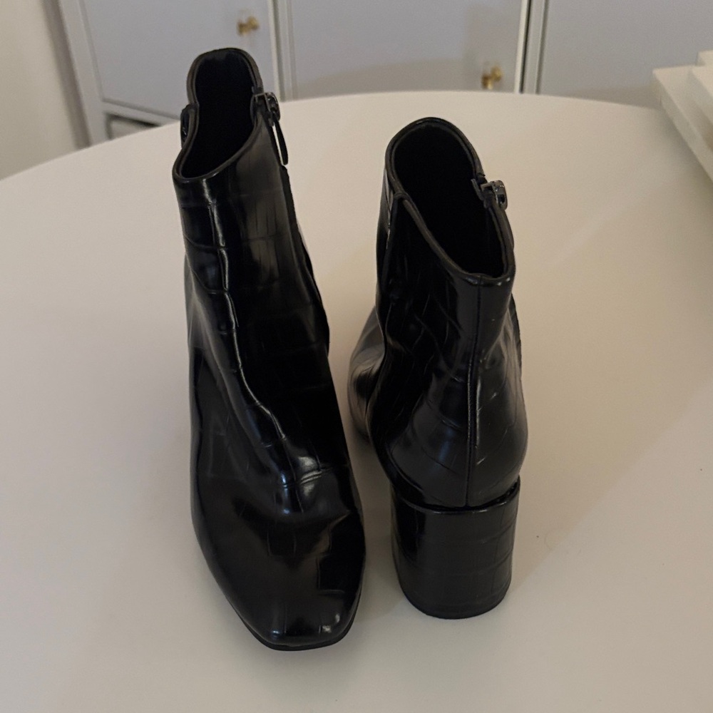 *Worn once* Black croc heeled ankle boots
